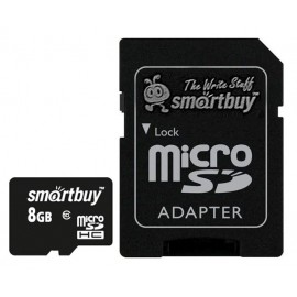 MicroSDHC 8GB Class10 + SD адаптер Smart Buy
